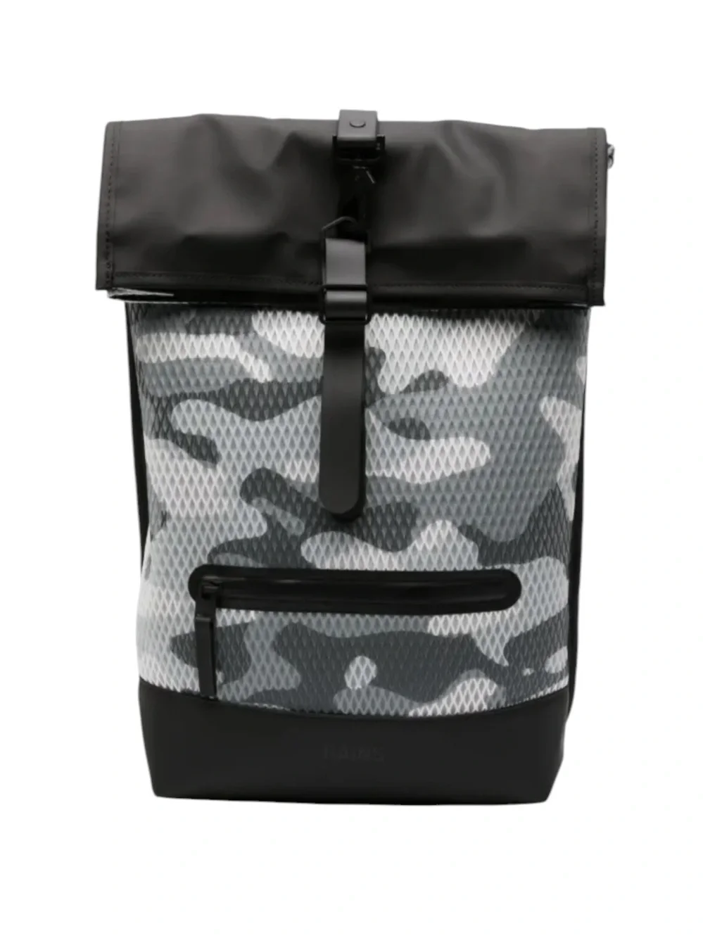 NWT Rains Unisex Rolltop Rucksack Mesh W3 Black & Gray Camo Water Resistant